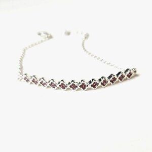 GV9 Women's Silver Toned Bracelet Pink Rhinestones